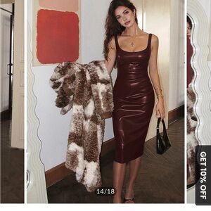 Commense Burgundy Faux Leather Skinny Strappy Dress (NWT)